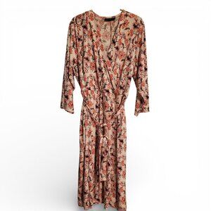 Lane Bryant Pink White Floral Jersey Knit A Line Wrap Midi Dress Long Sleeve